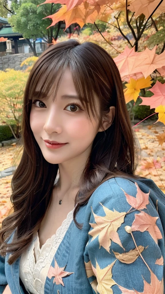 (Photorealistic:1.4), (Top image quality:1.0), (超High resolution:1.0), 8K, Raw photography, (masterpiece:0.2), (Purelos Face_v1:0.5)、(最高quality Detail:1.2)、Realisticな、8K UHD、High resolution、(One Girl:1.2)、超detailedな、High quality textures、Intricate details、detailed、非常にdetailedなCG、High quality shadows、Beautiful and perfect face、detailed 美しく繊細な目、Depth of written boundary、Ray Tracing,One Girl, Japanese girl, cute, kimono、Floral scrunchie, Beautiful Skin, I see your beautiful legs、squat、Put your hands together gracefully,The land of Japan smiling faintly,Japanese garden,Luxurious Japanese-style room, (Row of maple trees:1.2), ((Autumn leaves landscape:1.3)), Sky Porn, Magic Hour, (Realistic:1.3), 細かくdetailedに, quality, (Tabletop:1.2), (Realistic:1.2), (最高quality), (Intricate details), dramatic, Ray Tracing, photograph, +roller