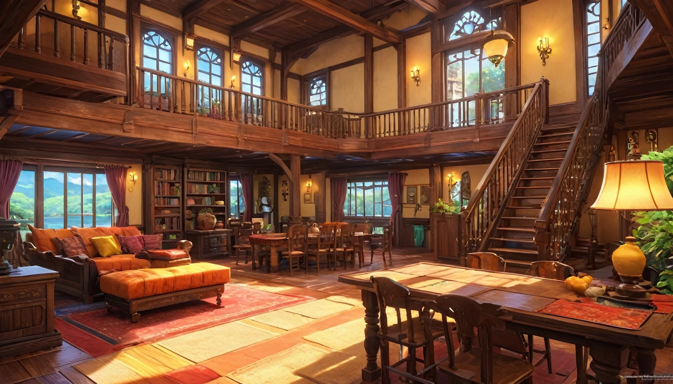 (anime, fantasy, house interior), (detailed CG unity 8k wallpaper, masterpiece, best quality, ultra-detailed, HDR:1.2), vibrant colors, intricate, high FXAA, unique house interior, warm atmosphere, final fantasy x