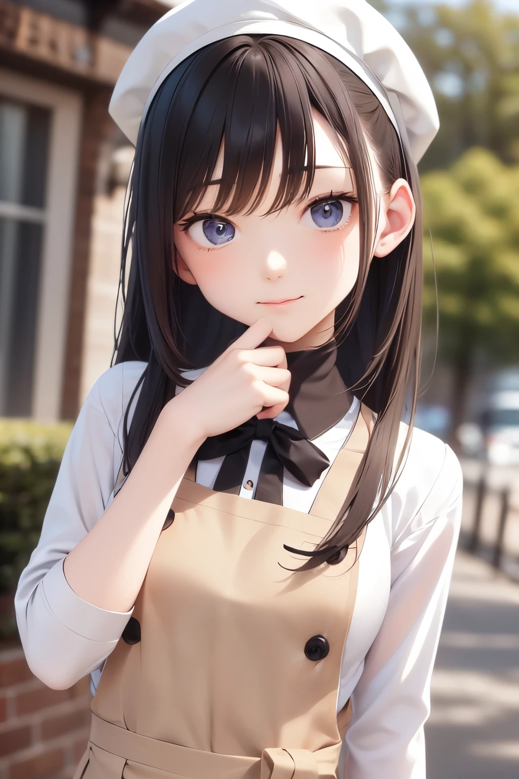 detailed face, cute face, ((masterpiece, Highest quality)), (One girl), (alone), (Focus on women), night (Chainsaw Man),(Highly detailed face, The real picture, Realistic white skin, Realistic body, Intricate details), Upper Body, Severe , Brown eyes, Looking at the audience, bandage over the body, Black Hair, Long sleeve shirt, Pinafore dress, Black tie, bandage, bandage, Small breasts