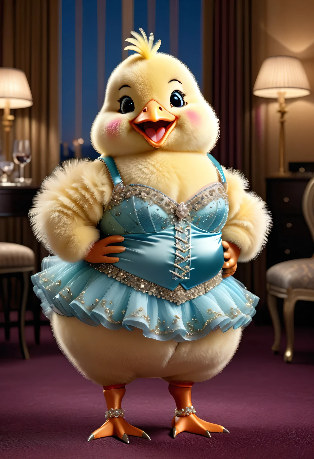 photorealistic portrait of anthropomorphic (fat) ((sheep)) ,(furry), (elegant pose:1.5), (hands on hips:1.5),(smile:1.5),high quality,(happy),(lovely) ,intricate details,break, Wearing playboy bunny costume, (bunny ears), highly detailed (( playboy bunny clothes)) ,highly detailed decorations of clothes, Fishnet panty horse , (happy), soft lighting,(full body image:2.0),luxury casino background,(high heels),