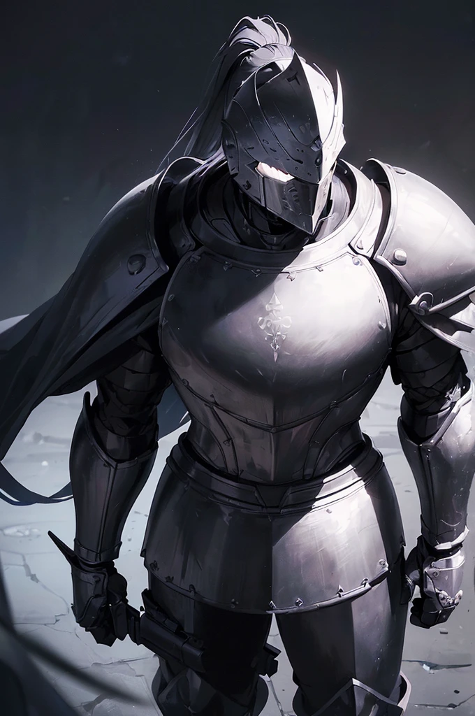 (masterpiece; best quality: 1.2), ((full armored knight man)), ((solo)), (black eyes: 1.4), (body; toned, lean, masculine: 1.3), (beautiful and clear background: 1.2), ((depth of field)), (equipment: full plate all-dark black-zirconium realistic armor + closed helmet with ponytail + black cape: 1.3), (anime illustration: 1.2), (background composition; royal chambers + furniture: 1.1), (extremely fine and handsome: 1.1), (shot composition; standing + centered on torso + close-up: 1.5)
