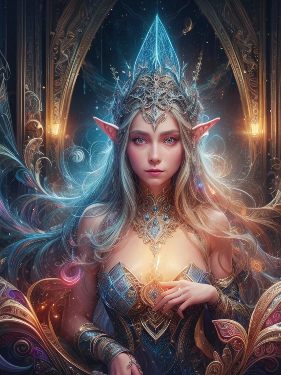 (Best quality, 4k, High-resolution, Masterpiece:1.2), Ultra-detailed, Realistic, Radiant lighting, Epoch Elves, Portraits, Fantastical colors, Fine art, Ethereal beings, Dreamlike, Whimsical creatures, Detailed facial features, Glowing eyes, Elven beauties, Ethereal glow, Mythical creatures, Harmonious composition, Dazzling colors, Stunning visual effects, Otherworldly appearance, Mesmerizing artistry, 