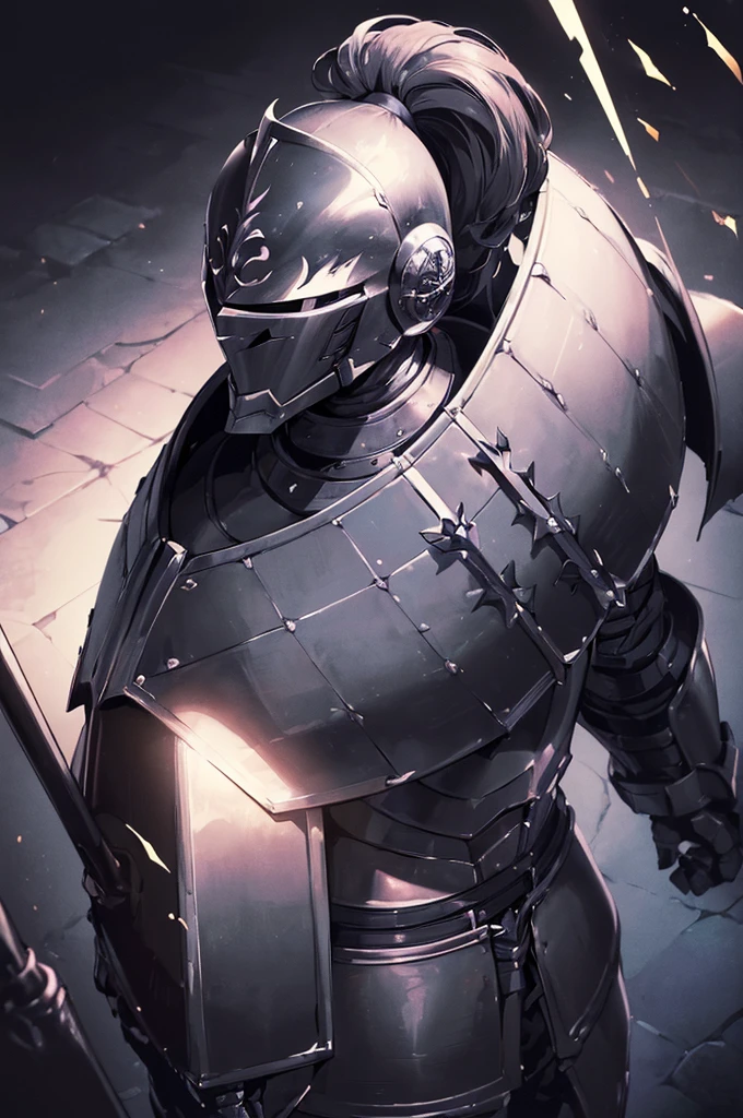 (masterpiece; best quality: 1.2), ((full armored knight man)), ((solo)), (black eyes: 1.4), (body; toned, lean, masculine: 1.3), (beautiful and clear background: 1.2), ((depth of field)), (equipment: full plate all-dark black realistic armor + closed helmet with ponytail + black cape: 1.3), (anime illustration: 1.2), (background composition; royal chambers + furniture: 1.1), (extremely fine and handsome: 1.1), (shot composition; standing + centered on torso + close-up: 1.5)