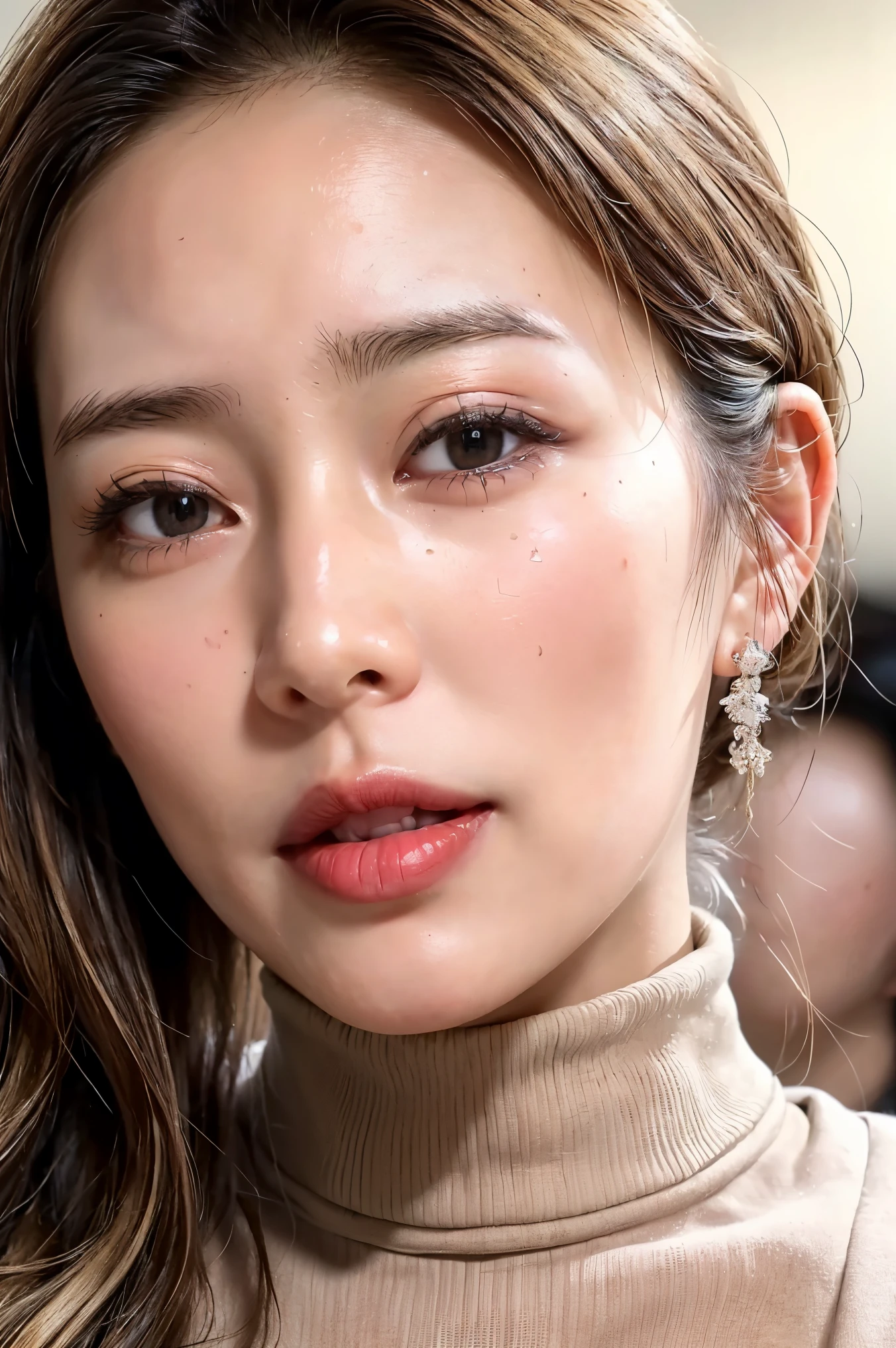 (Realistic:1.3、Ultra HD、Ultra-high resolution、8K、Female Japanese Housewife、寝室でBlowjobチオをするMature Woman:1.5、At the bed)、((Look Viewer:1.8))、(Extremely realistic skin texture:1.4)、(Realistic:1.3)、short hair、((Embarrassed expression:1.5))、(blonde:1.5)、48-year-old woman、Mature Woman、Ponytail Hairstyles、(Brown eyes:1.3)、(Face close-up:1.38)、(Sweaty:1.2)、(Nipplesを見せる)、((衣服から突き出たNipples,))、dress、美しいNipples、Nipples、(Shooting from the side:1.1)、Drooling、((Blowjobチオ:1.6、Blowjob、Cum in mouth、Bukkake))