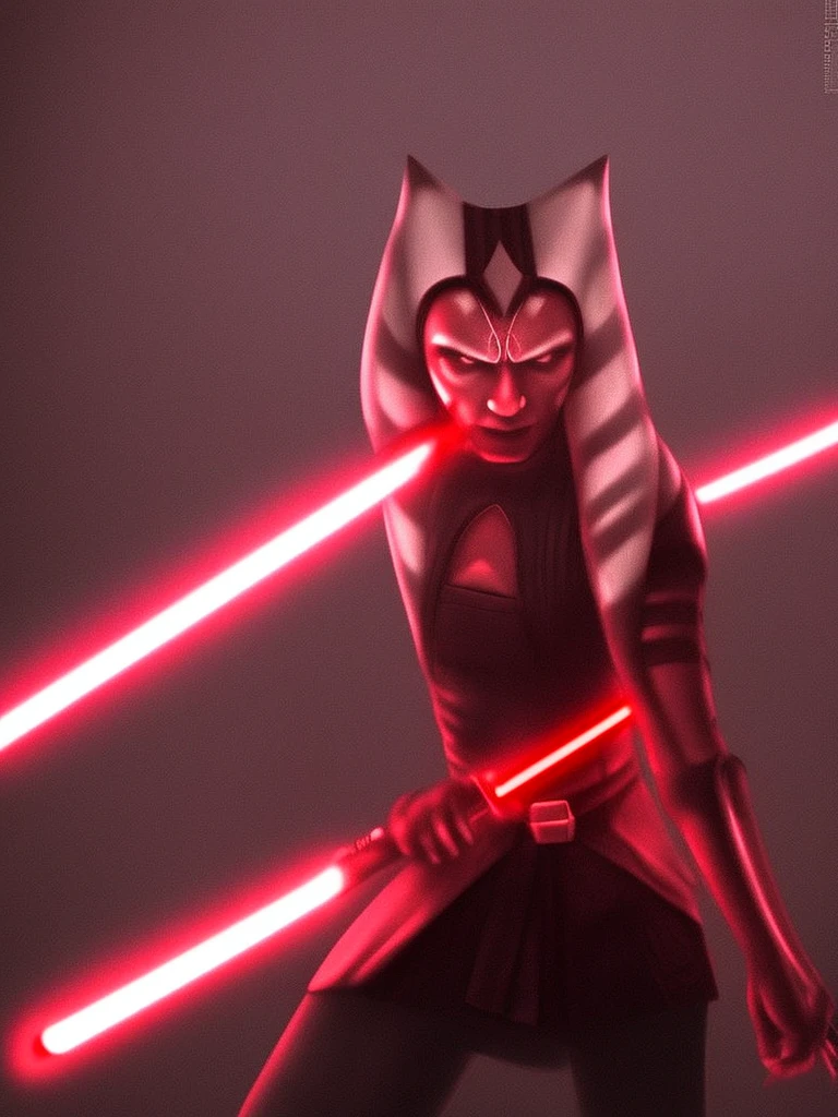 (masterpiece), (best quality), ahsoka tano, red lightsaber, dark ahsoka, sith