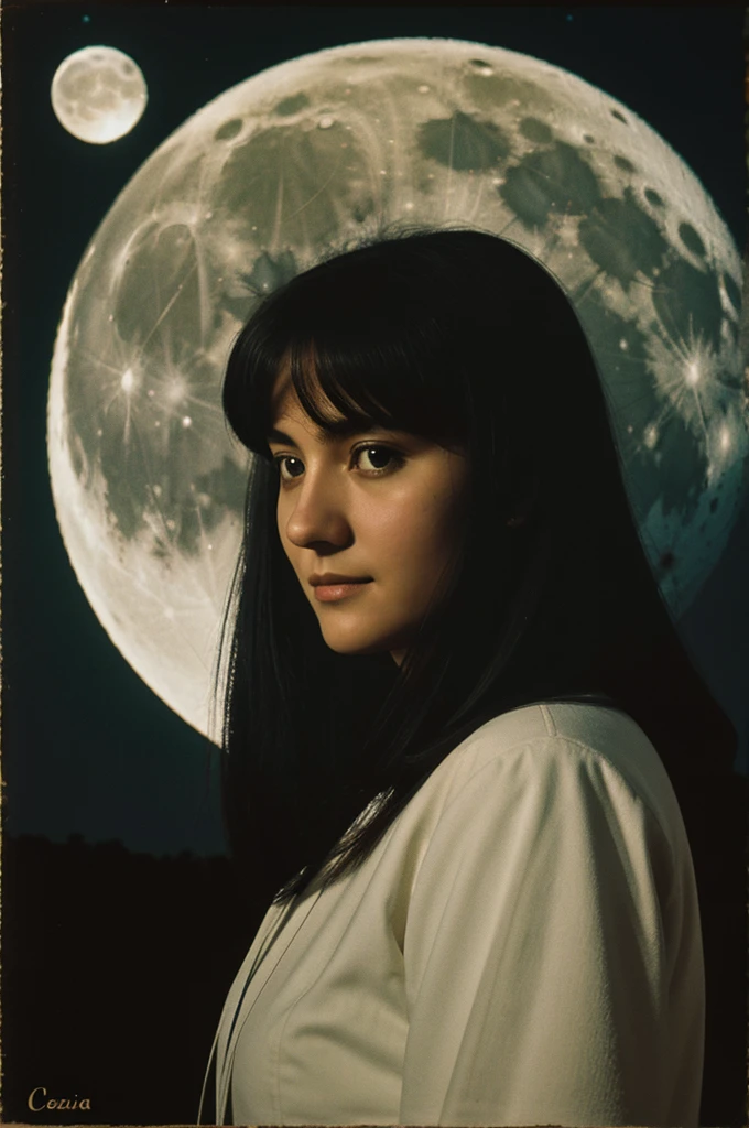 Cecilia with the moon in the background
