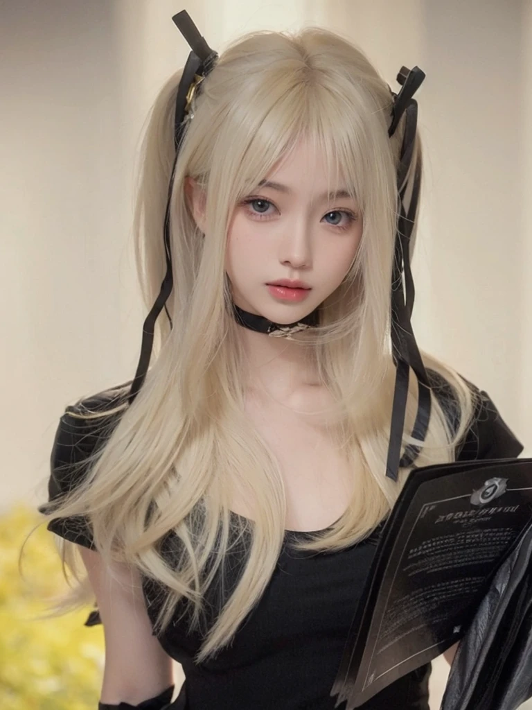 Platinum blonde long straight hair,Natural and beautiful hair,The background is simple and clean