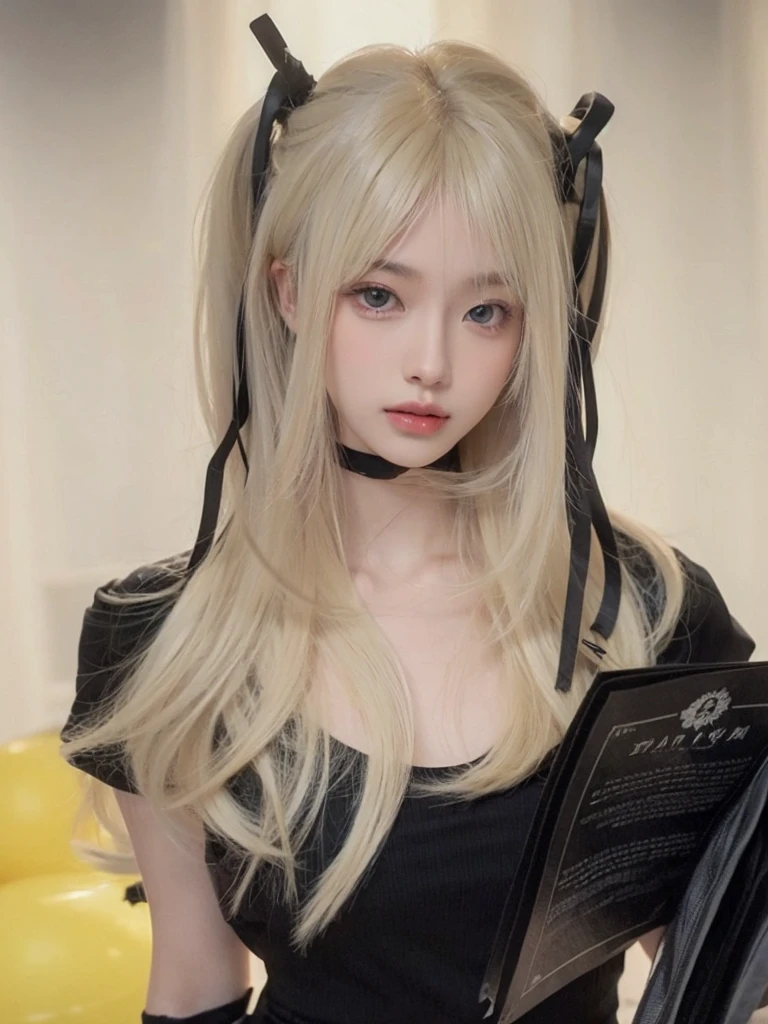 Platinum blonde long straight hair,Natural and beautiful hair,The background is simple and clean