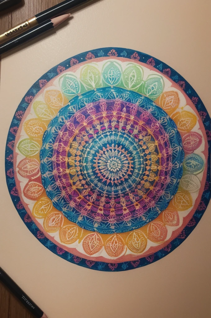 colorful small mandala image drawn on paper