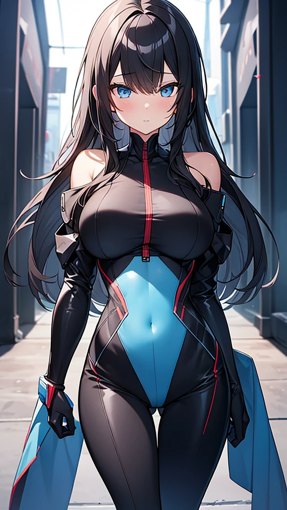 (Highly detailed CG Unity 8k wallpaper,masterpiece, Biological, whole body),(Best lighting, Best Shadow, Very delicate and beautiful),(One girl),blue eyes, Big Breasts, Black Hair,Red and black off-the-shoulder SF bodysuit,Neck Seal,High-tech sci-fi corridor, Dynamic pose, Detailed Machinery, Sleek design., {{An extraterrestrial lifeform preys on girls and takes their place、Her breasts are bigger than a real girl&#39;s}}, Unknown sensation, Feels good, Vigorous movement, more, instinct, Female fall, バウンドする胸, NSFW