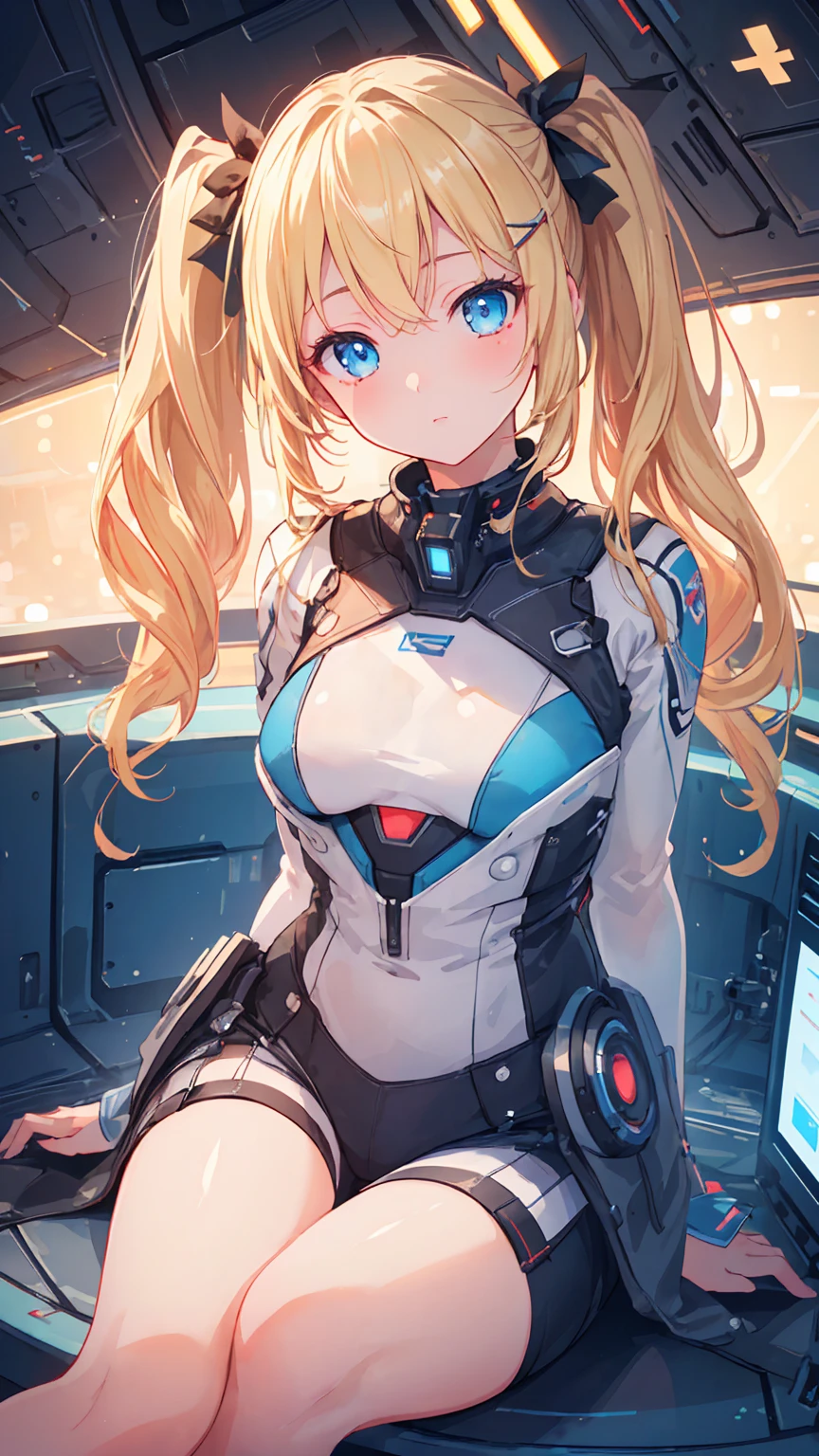 Masterpiece, beautifully detailed eyes,
stunning 4K artwork,
1 girl,
blonde hair, twin tails,
blue eyes,
ultra-realistic, (photorealistic:1.3), RAW photo, professional photography, cinematic lighting, realistic portrait, inside spaceship, sitting in cockpit,
(random cute poses:1.3),
((bokeh)), depth of field, looking towards you