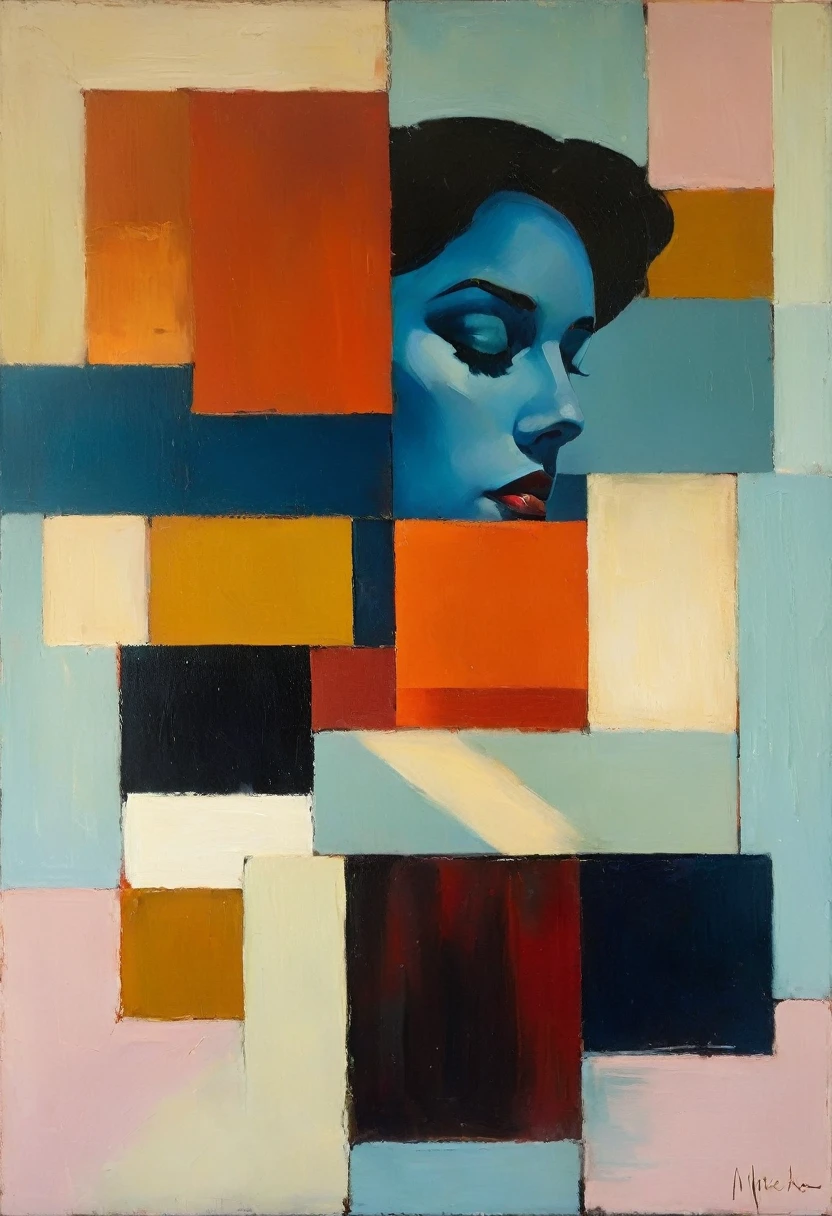 Create an evocative oil painting inspired by Malcolm Liepke, Capture the man's introspective expression and refined mood using thick, expressive brushstrokes. Infuse the painting with a warm, muted color palette, incorporating earthy tones and deep blues. Highlight the dramatic interplay of light and shadow, casting a soft, golden glow from the window. Emphasize the tactile quality of the oil paint and maintain a simple, textured background that complements the subject's contemplative presence. Blurry effect