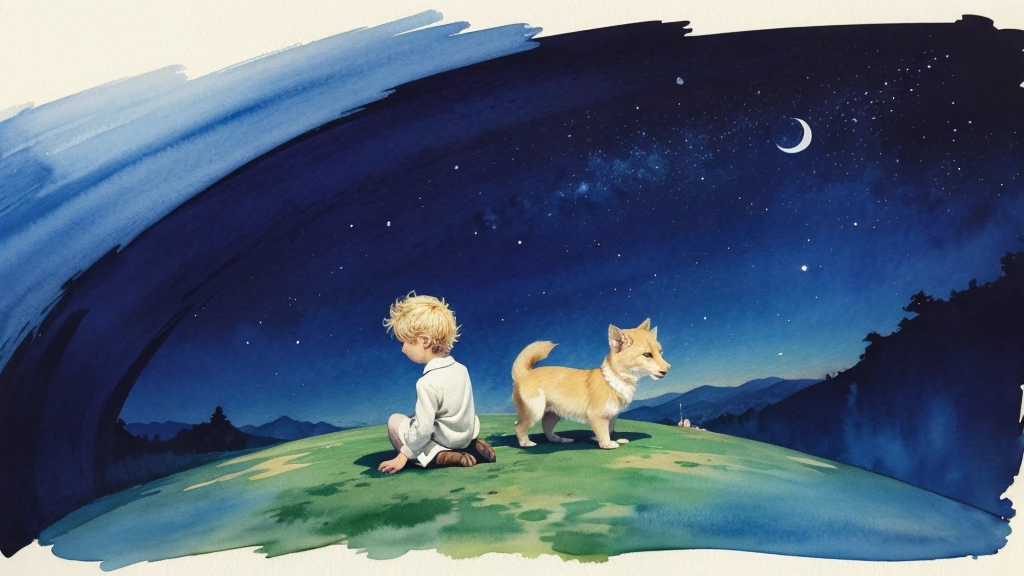The little prince, watercolor style, vibrant colors