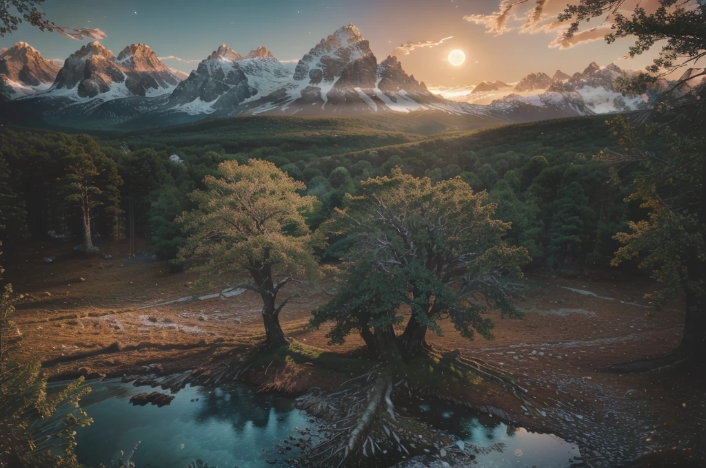 (Very beautiful epic breathtaking landscape), (very beautiful and very strange tree), (Photorealistic,Ultra realistic, Best quality), (A fascinating sight), (Incredible), (inexplicable), amazing tree, (the full moon illuminates it), (ultra detailed photo, HDR, uhd, 16K), (ultra detailed landscape), hyperdetailing, super detailed photo, (scenic professional photography, Raw photo), realistic