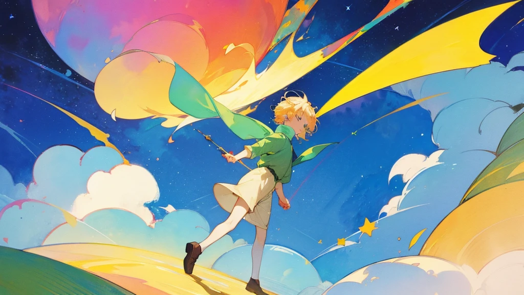 The little prince, watercolor style, vibrant colors