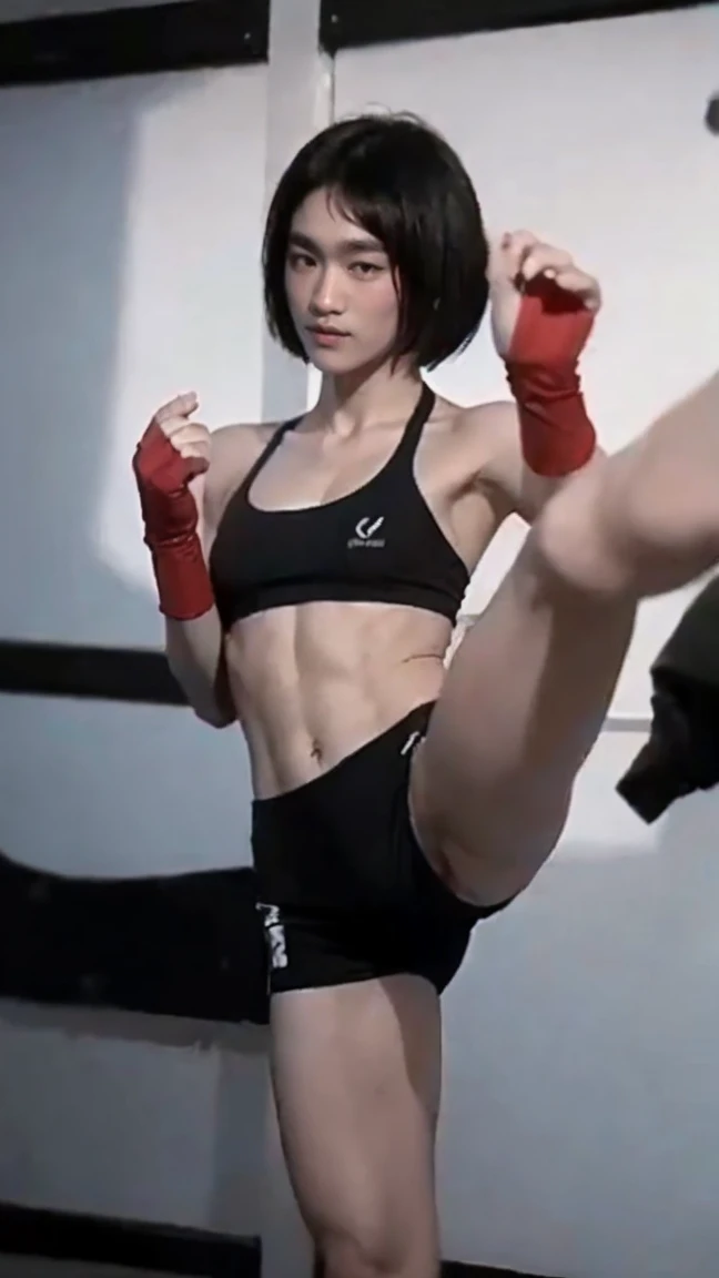 (masterpiece), best quality, expressive eyes, perfect face, HD, 4K, Thailand MMA girl, killer, tanned, (masterpiece), best quality, expressive eyes, perfect face, abs muscular, 1girl, beautiful face, thicker eyebrows, Beauty of beauty, (shinny skin, bob cut with movement), black eyes, eyebrows, Looking at Viewer, latex bodysuit, smiling look, smile expression, standing in frustration, Black hair, (large swaying chest, A slender,), full body, bandage wrapped legwear, muscles, collarbone, slim waist, slim athletic build, Studio Lighting, Muaythai headband, bandage MMA gloves, Sweating, underworld fighting room, Thai face, (masterpiece), best quality, expressive eyes, perfect face, Thailand MMA girl, killer, tanned, (masterpiece), best quality, expressive eyes, perfect face, 1girl, beautiful face, Beauty of beauty, (shinny skin, bob cut with movement), black eyes, eyebrows, Looking at Viewer, red polyester, Fatigued look, bloodthirsty expression, standing in frustration, Black hair, (large swaying chest, A slender,), full body, bandage wrapped legwear, muscles, collarbone, slim waist, slim athletic build, Studio Lighting, Muaythai headband, bandage MMA gloves, Sweating, underworld fighting room, Thai face, hard knee veins, MuayThai, perfect anatomy, bandaged foot, feet, latex dolphin shorts, solo, cum inside, sperm inside, wet shorts, Mizuno brand clothing, kickboxing, kicking feet, kick pose, veins knee, two leg, bandages, bandage fighter, obliques, MuayThai, perfect anatomy, bandaged foot, feet, MMA shorts, solo, cum inside, sperm inside, wet shorts, kicks, Her Name, Thai face woman, bleeding, wounded, bruises, rich wealth, tanned skin, tan skin, brown skin color, muaythai bodysuit, rich woman, wealthy, breast, nipples, vaginak pussy