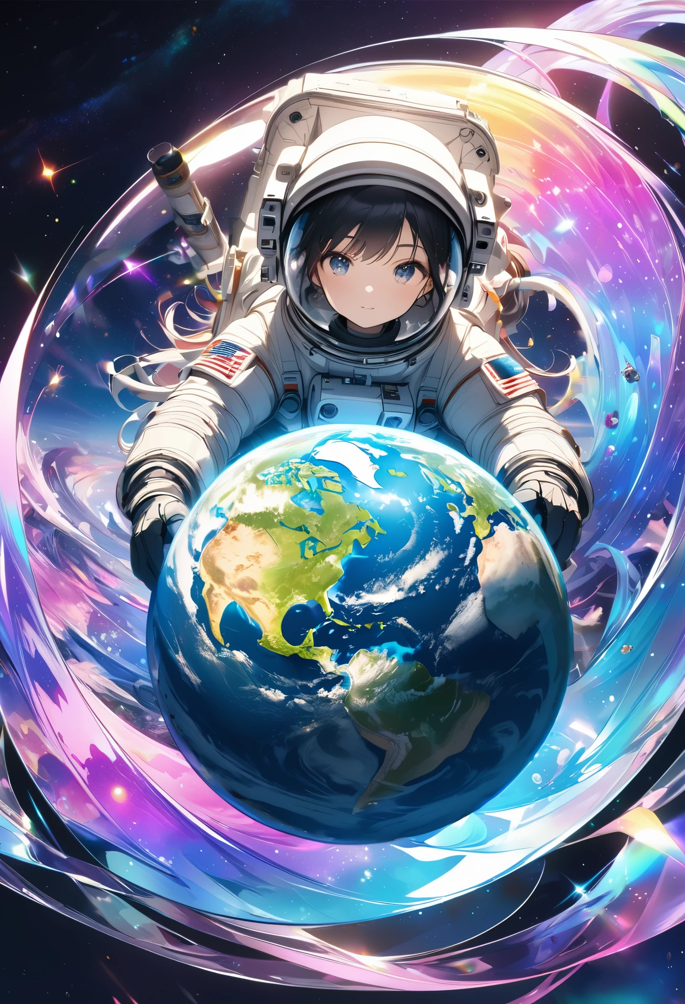 Create an aesthetic galaxy, Transparent full color, Fantastic iridescent colors, Holographic Coating