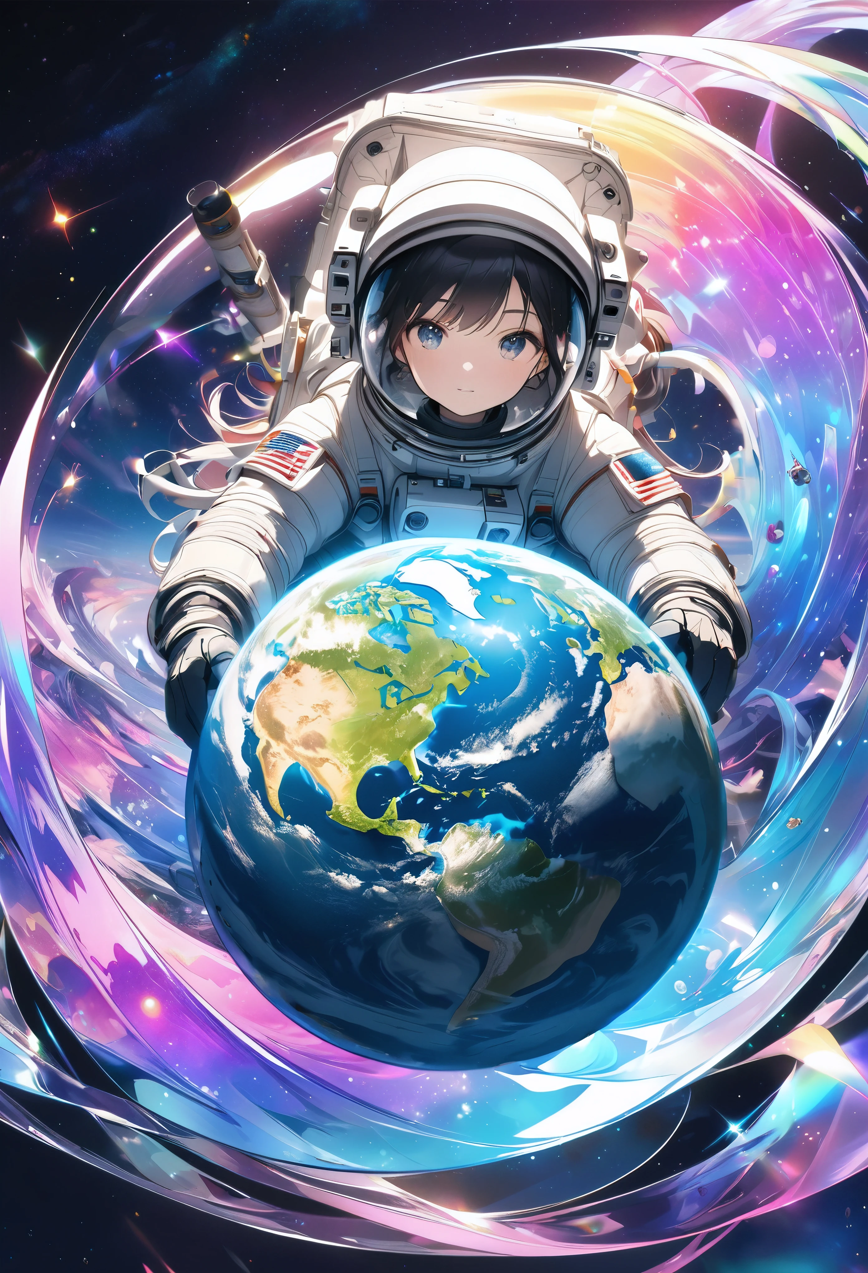 Create an aesthetic galaxy, Transparent full color, Fantastic iridescent colors, Holographic Coating