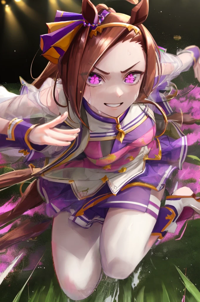 Sexy dance show,(running:1.5),One girl,alone,Sakura Bakushin Oh \(umamusume\),Excellent anatomy, masterpiece, Highest quality,Realistic, hyperRealistic, 16k hdr,Smile,(Live Stage),(See-through costume:1.2),Stage Costumes,Horse tail,Sing a song,Shaved pussy,(Small breasts,Clear Page,Erect nipples:1.2),Sweat,From below,Spread your legs