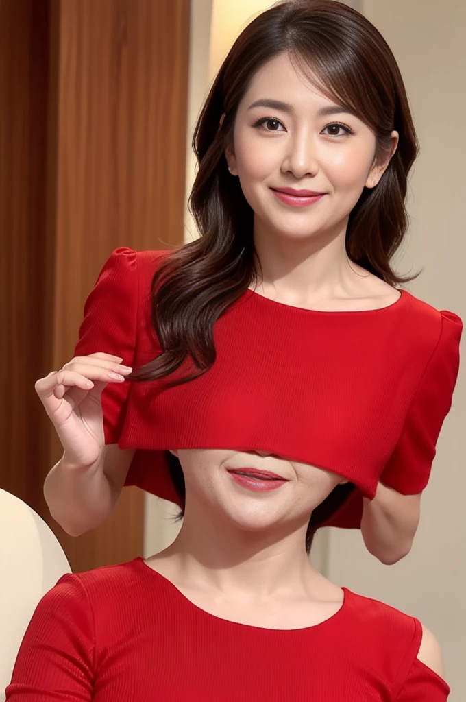 (Tabletop、Highest quality、8k、Award-winning works、Ultra-high resolution)、(Group photo of two women 1.4)、(The perfect red turtleneck:1.65)、(Smeared red turtleneck sweater:1.1)、Both((Very huge  bigger than a face:1.65))、Accentuate your body lines、very long wavy hair、Bright and shiny lipstick、(The biggest smile looks at me:1.1)、(Please smile widely and show your beautiful teeth.:1.1)、(Two women standing side by side:1.4)、Glowing Skin、(Face close-up:1.5)、(Sexual background:1.1)、Accurate anatomy、Ultra HD Hair、Ultra-high definition beauty face、Shining, Ultra-high resolution beautiful skin、Ultra-high resolutionの艶やかな唇、(Face covered in lots of:1.75)、(Two women facing the front:1.3)、(The body faces straight ahead:1.1)