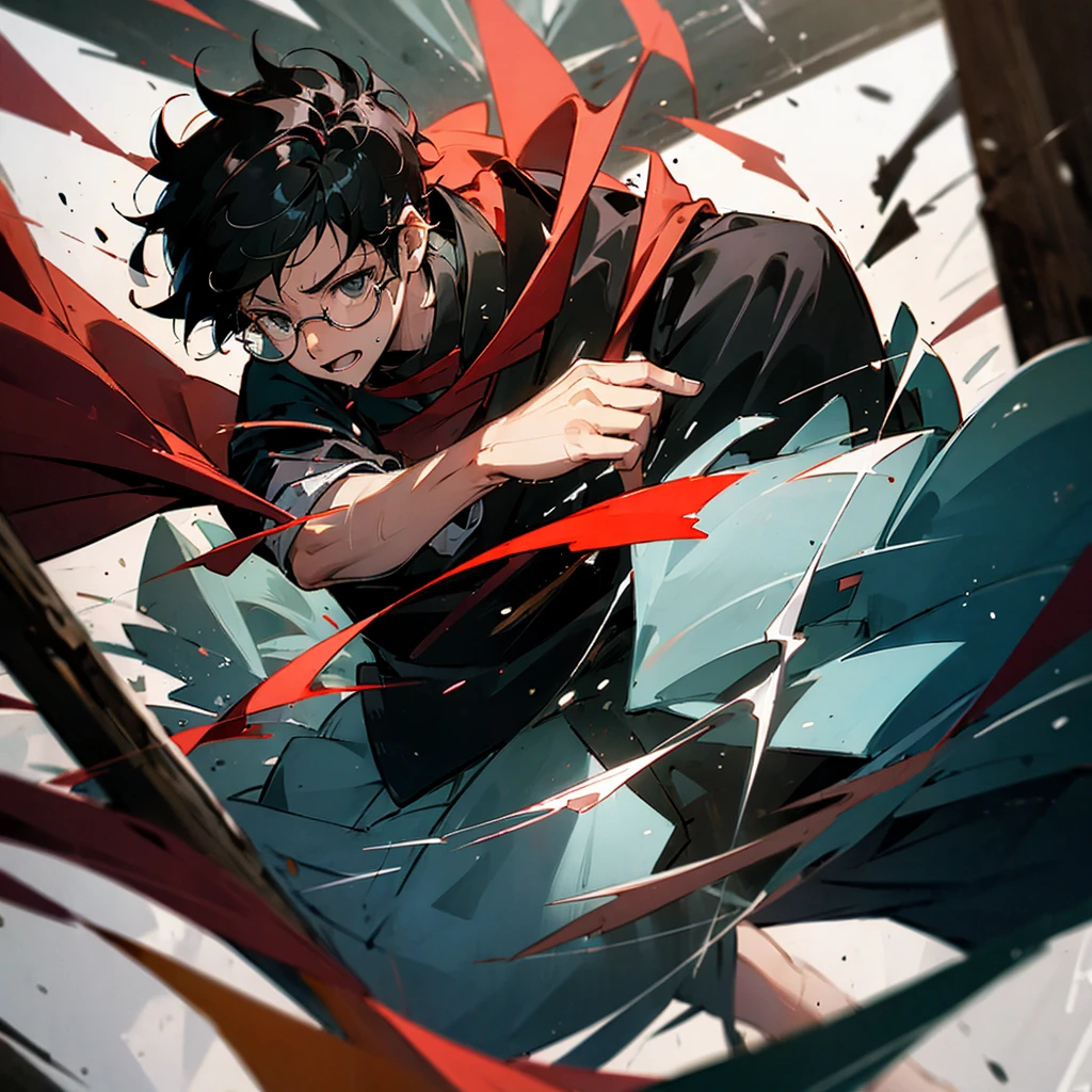 best qualityer, high resolution, boy, round glasses, black hair, bleeding, going crazy,HDR, barba