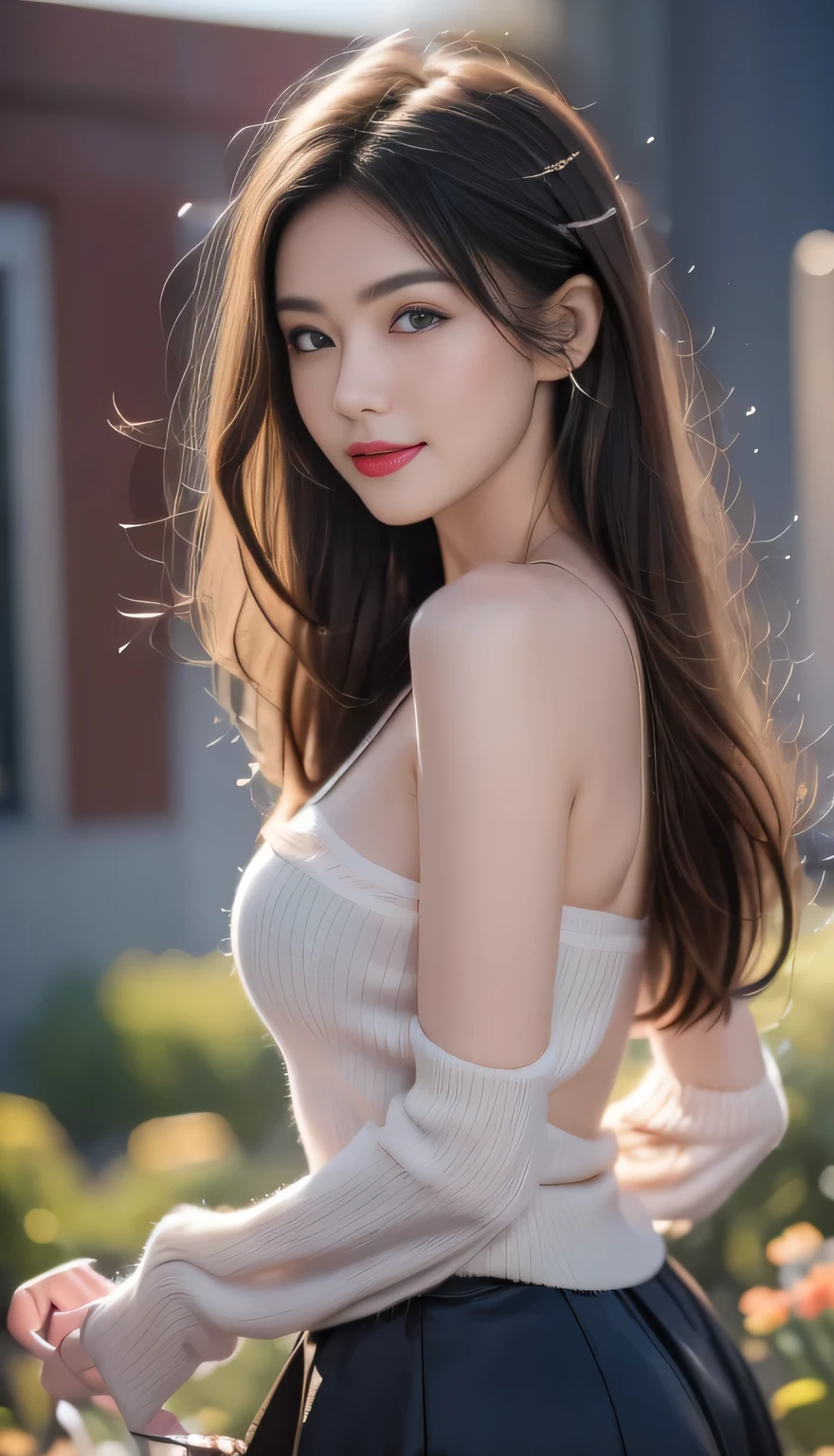 hair bobbles, wince, longeyelashes, solid circle eyes, light smile, ear blush, fang, ccurate, Surrealism, drop shadow, anaglyph, stereogram, tachi-e, ass pov, atmospheric perspective, 8K, super detail, best quality, award winning, super detail, uhd, anatomically correct, retina, textured skin, high details, best quality, highres, high quality, masterpiece, accurate,(masterpiece), (best quality), (Very detailed),Black pantyhose, skirt, ear,permanent, Flower Field,