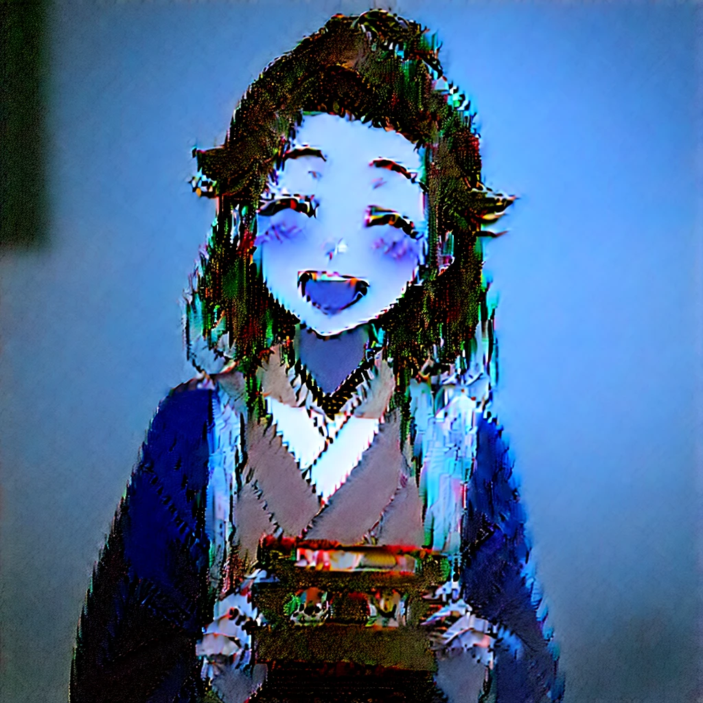 Very beautiful 18 year old Japanese woman, holding old cassette tape, cassette tape facing front, woman looks very happy.