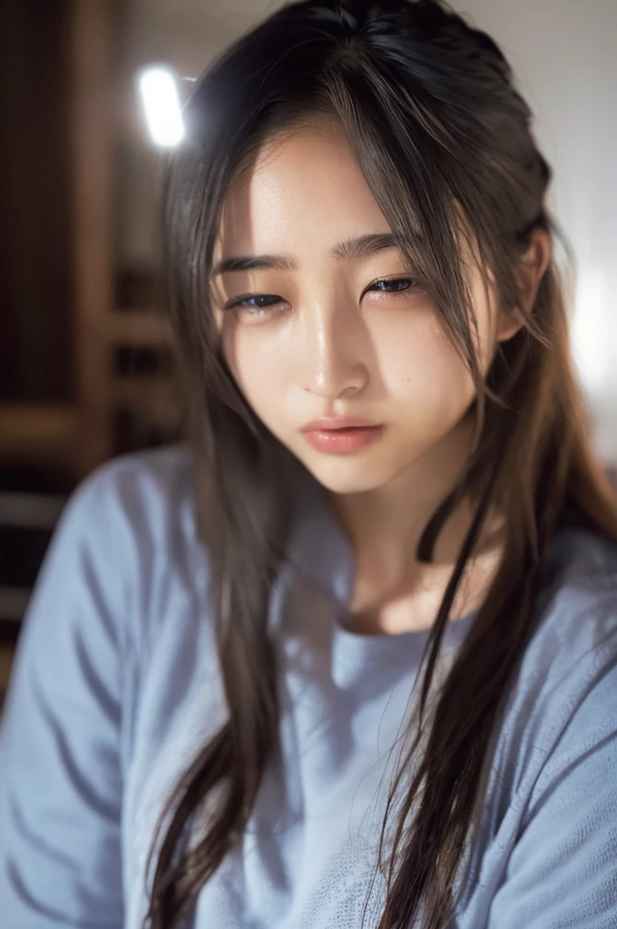 Cute Japanese Women Photos, Little Woman, 20-year-old, Beautiful and perfect face, brown, Beautiful Face, thin: 1.2,Dressed, (photo Realistic:1.4), (hyper Realistic:1.4), (Realistic:1.3),
(Smoother lighting:1.05), (Improving the quality of cinema lighting:0.9), 32k,
1 Girl,20-year-oldの女の子, Realistic lighting, Backlight, The light shines on your face, Ray Tracing, (Bright light:1.2), (Improvement of quality:1.4),
(Highest quality Realistic textured skin:1.4), Fine grain, Detailed face,
(tired, Sleepy and happy), (smile:0), Face close-up, T-Shirts,
(Enhances the body line:1.1), (Enhances the beauty of skin texture:1.1)