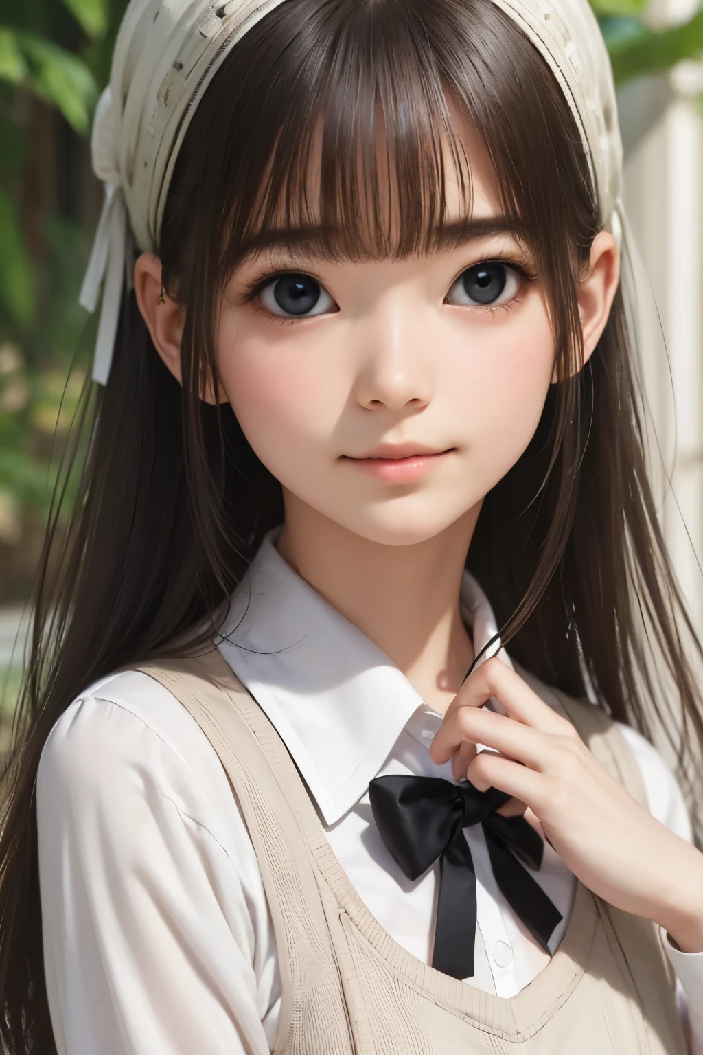detailed face, cute face, ((masterpiece, Highest quality)), (One girl), (alone), (Focus on women), night (Chainsaw Man),(Highly detailed face, The real picture, Realistic white skin, Realistic body, Intricate details), Upper Body, Severe , Brown eyes, Looking at the audience, bandage over the body, Black Hair, Long sleeve shirt, Pinafore dress, Black tie, bandage, bandage, Small breasts