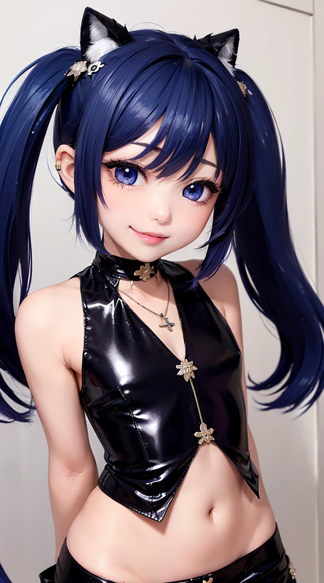  (masterpiece:1.3), (Best Quality:1.3), (Ultra-detailed:1.2), ((kawaii)), Cute, (lovely), ((sexy)), ((Extremely detailed)), 4K, (8K), Best Quality, (Beautiful), Illustration, anime style, (bold line:1.2), Gradation, looking at viewer, //, (bent down:1.1), (arms behind back), //, a cute girl, 1girl, (solo:1.2), gleaming skin, //, (flat chested), (Perfect eyes:1.2), (Perfect iris:1.2), //, darkblue hair color, (beautiful eyes) //, (half closed eyes:1.3), (sexual expression:1.2), Fascinated expression, smile, (blush:1.2), //, modern city background, on rock, twin tails, muscle girl, hard abs, exposed abs, NECKLACE, gothic dress, skirt