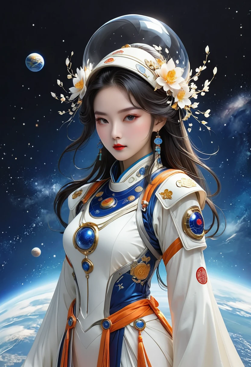 (((国潮Space suit))),capacete de vidro,Space suit:1.37,Chinese elements,Hanfu elements,(((Space suit专业性)))