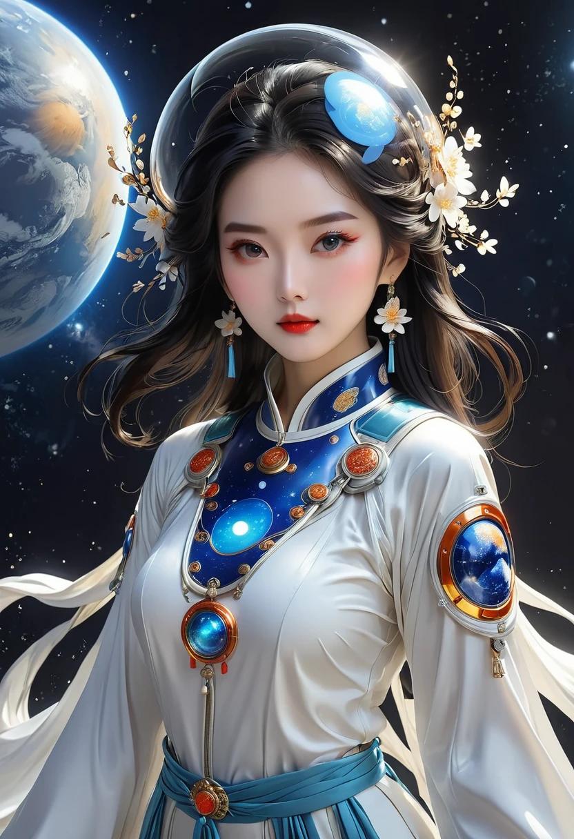 (((国潮Space suit))),capacete de vidro,Space suit:1.37,Chinese elements,Hanfu elements,(((Space suit专业性)))