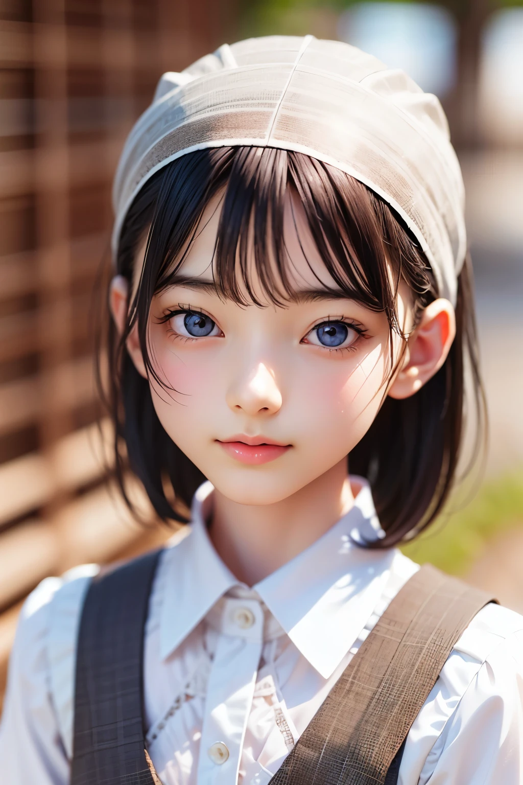 detailed face, cute face, ((masterpiece, Highest quality)), (One girl), (alone), (Focus on women), night (Chainsaw Man),(Highly detailed face, The real picture, Realistic white skin, Realistic body, Intricate details), Upper Body, Severe , Brown eyes, Looking at the audience, bandage over the body, Black Hair, Long sleeve shirt, Pinafore dress, Black tie, bandage, bandage, Small breasts