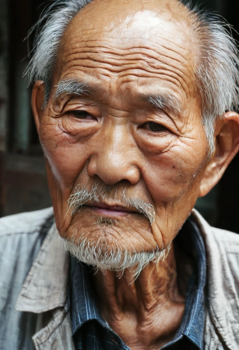 An old man with a deep insight into life、Cleanliness、Handsome、Calm expression