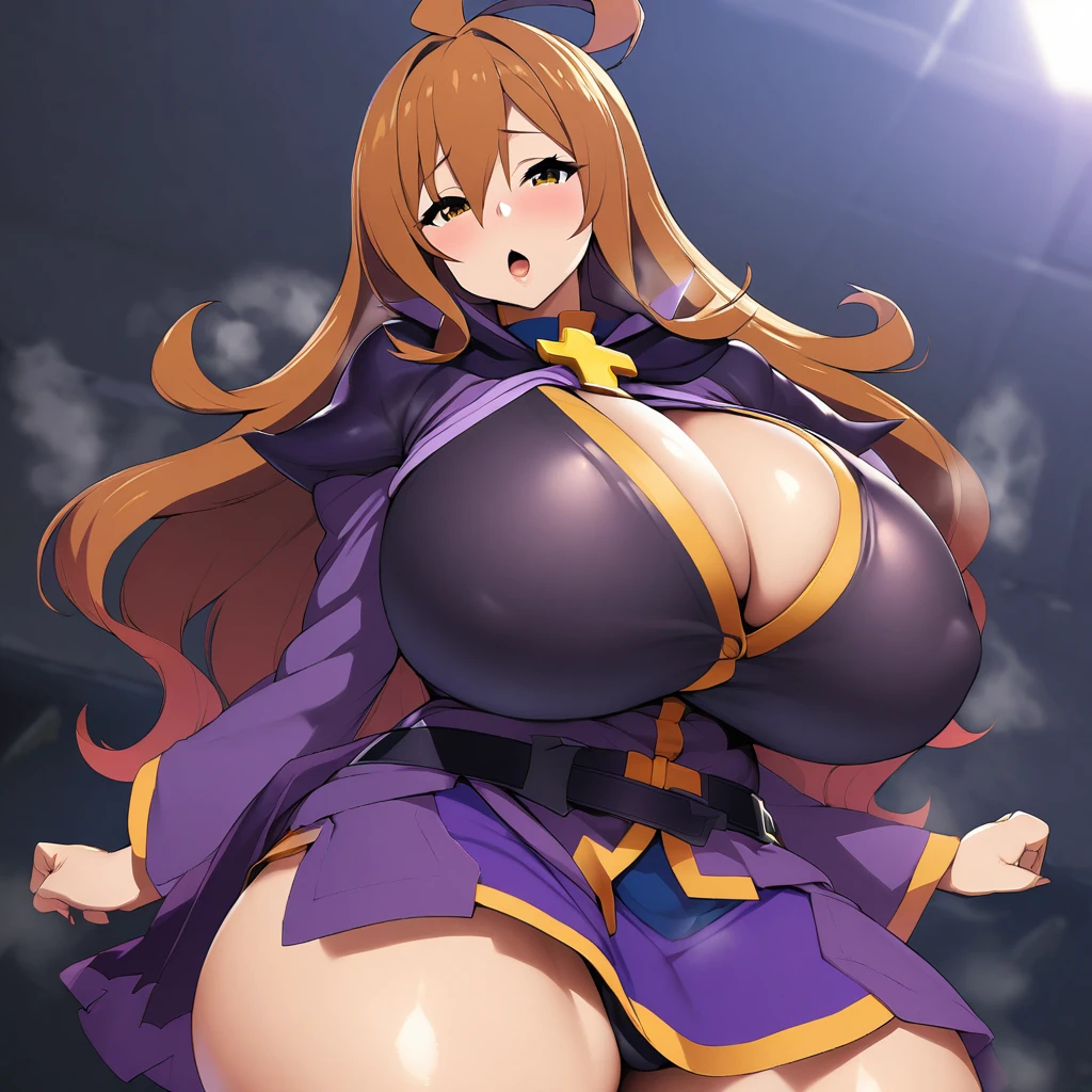 wiz(konosuba),1girl,solo,Females in heat,super huge breasts,fat,looking at viewer,
