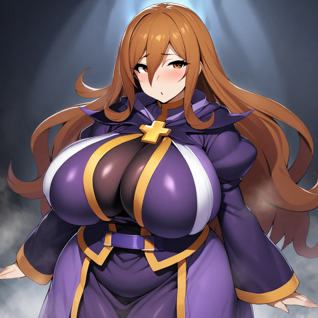 wiz(konosuba),1girl,solo,Females in heat,super huge breasts,fat,looking at viewer,