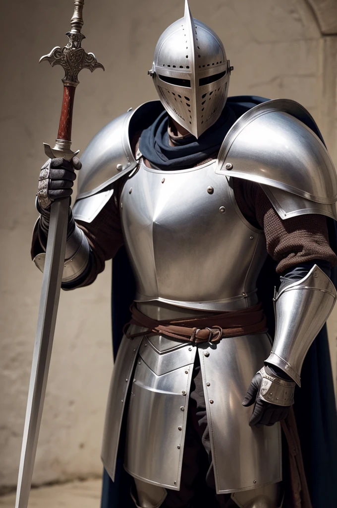 imageio: An image of a medieval knight in armor, holding a scale in one hand and a sword in the other.
