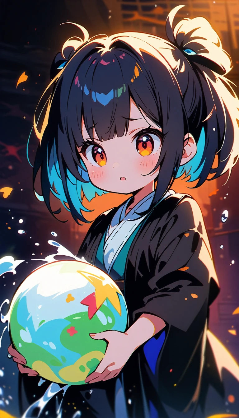 (最high quality, 4K, Attention to detail, high quality:1.2), Ultra-high resolution, (retina:1.1), Cinema Lighting, 1girl, cute, Illustration Style, Onmyoji,Holding a splashing ball of water,Grim expression