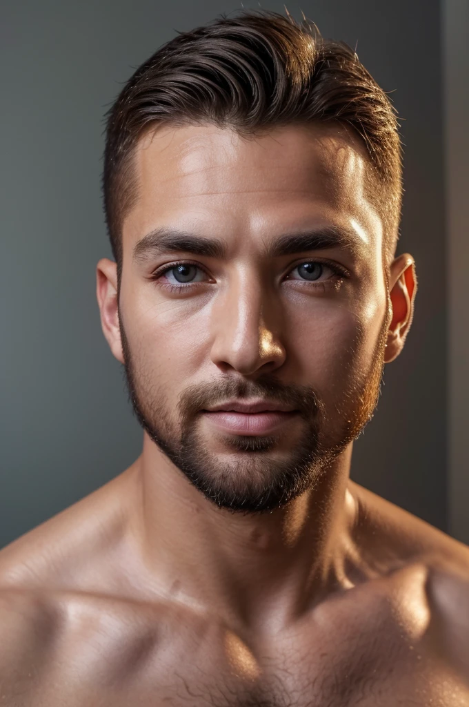 (8K、RAWE Photo、Highest quality、masterpiece:1.2)、(Real、Photorealistic:1.37)、Super detailed、Ultra-high resolution、1 male、(Feather Cut: 0.6)、Professional Lighting、The lighting is bright、Actor、model、Daytime、bright , simple background ,Simple Background、Slender、beard、front、Face close-up、front Face、