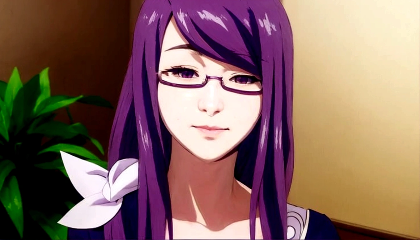 a close up of a person with purple hair and glasses, rize kamishiro, she has purple hair, rize kamishiro, rize kamishiro, rize kamishiro, rize kamishiro, as an anime character, tokyo ghouls style, rize kamishiro, anime girl named rize kamishiro,rize kamishiro, rize kamishiro, illustrious makinami