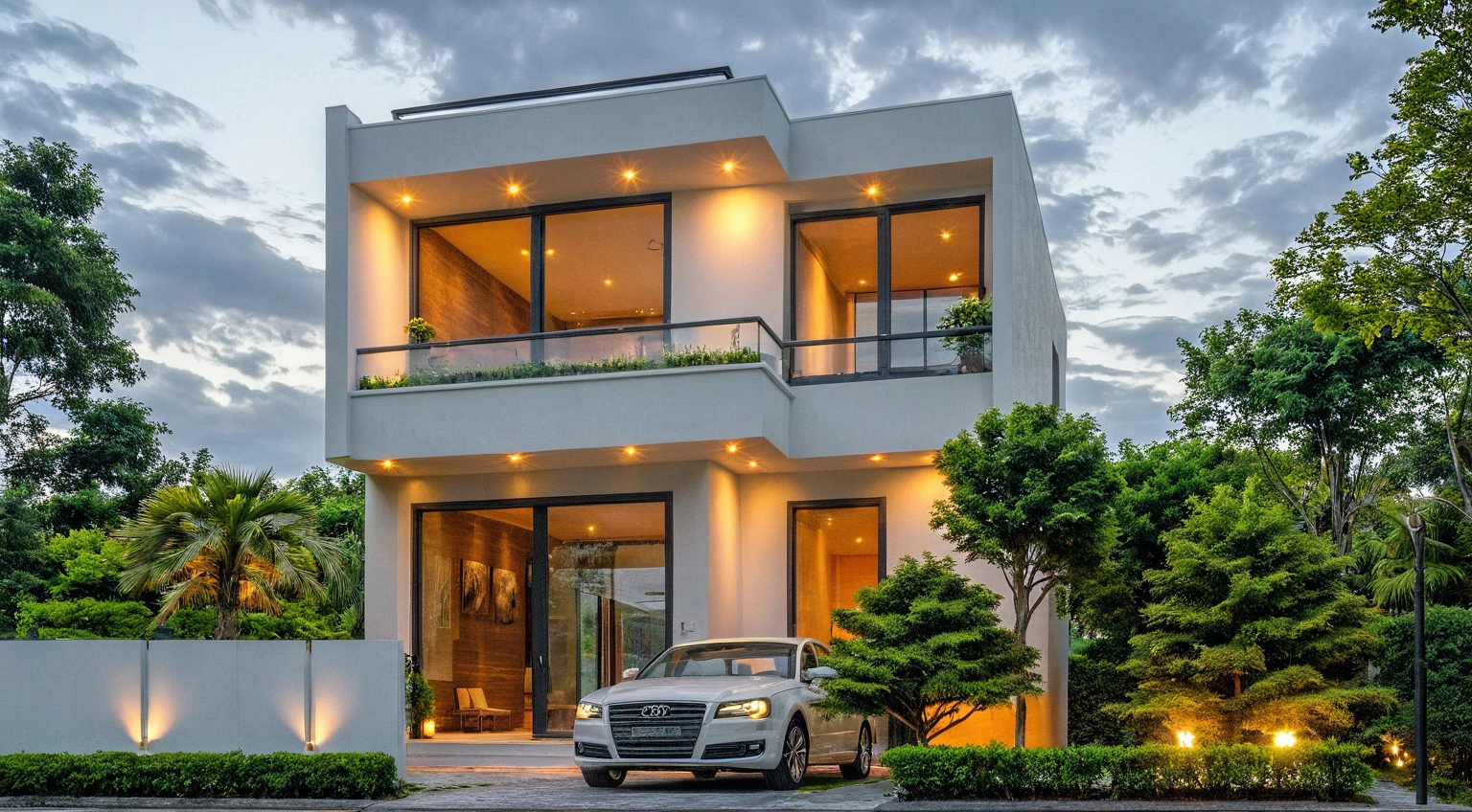 Masterpiece, high quality, best quality, authentic, super detail, outdoors, onestoreyvillaXL, aiaigroup, house style modern on the street ,stairs, white wall ,road,pavement, grass, trees, sky, cloud, (daylight:1.1)
