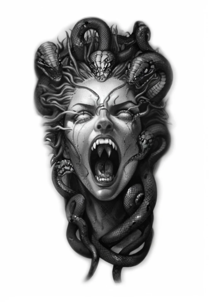 recreate, Medusa with snakes on her head, rays coming out of the eyes, well-defined and realistic snakes