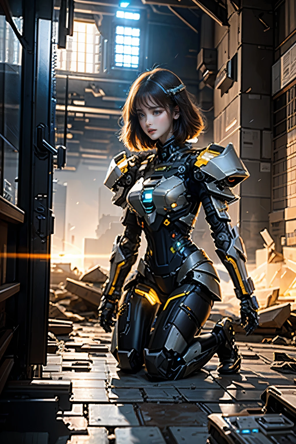 ((Best quality)), ((masterpiece)), (highly detailed:1.3), 3D,Shitu-mecha, beautiful cyberpunk women with her mecha in the ruins of city from a forgoten war, ancient technology,HDR (High Dynamic Range),Ray Tracing,NVIDIA RTX,Super-Resolution,Unreal 5,Subsurface scattering,PBR Texturing,Post-processing,Anisotropic Filtering,Depth-of-field,Maximum clarity and sharpness,Multi-layered textures,Albedo and Specular maps,Surface shading,Accurate simulation of light-material interaction,Perfect proportions,Octane Render,Two-tone lighting,Low ISO,White balance,Rule of thirds,Wide aperature,8K RAW,Efficient Sub-Pixel,sub-pixel convolution,luminescent particles,light scattering,Tyndall effect