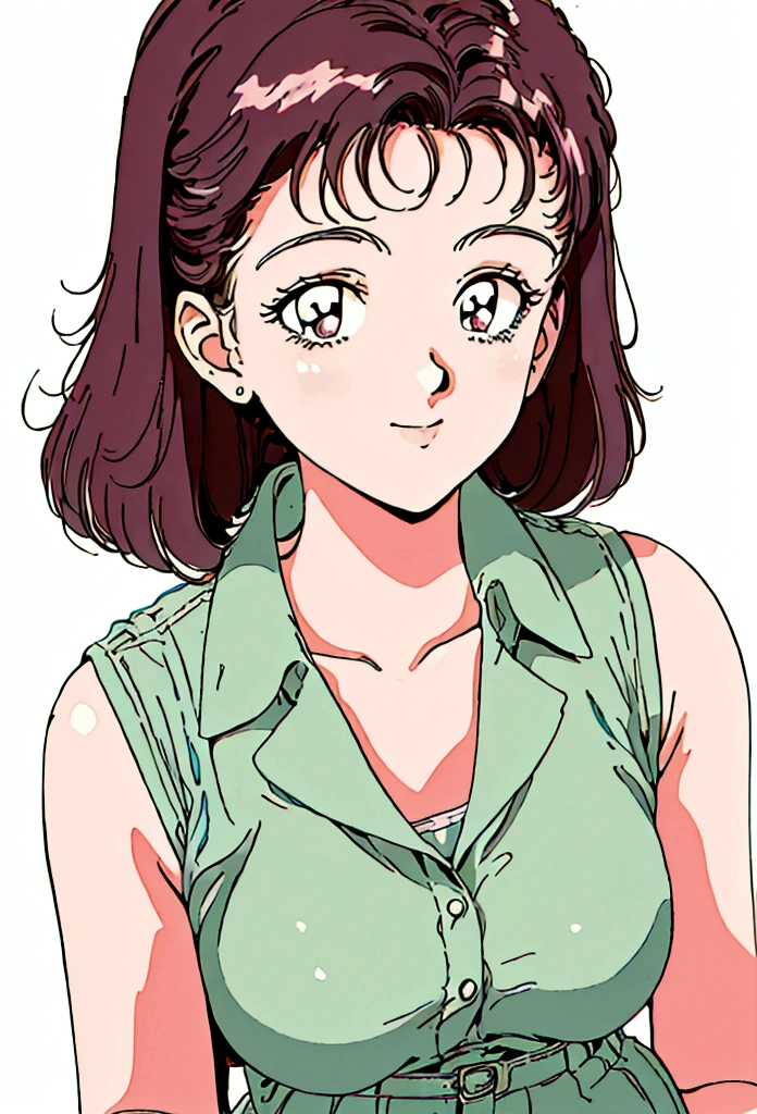 An anime girl, 80s style, taking a break from work
