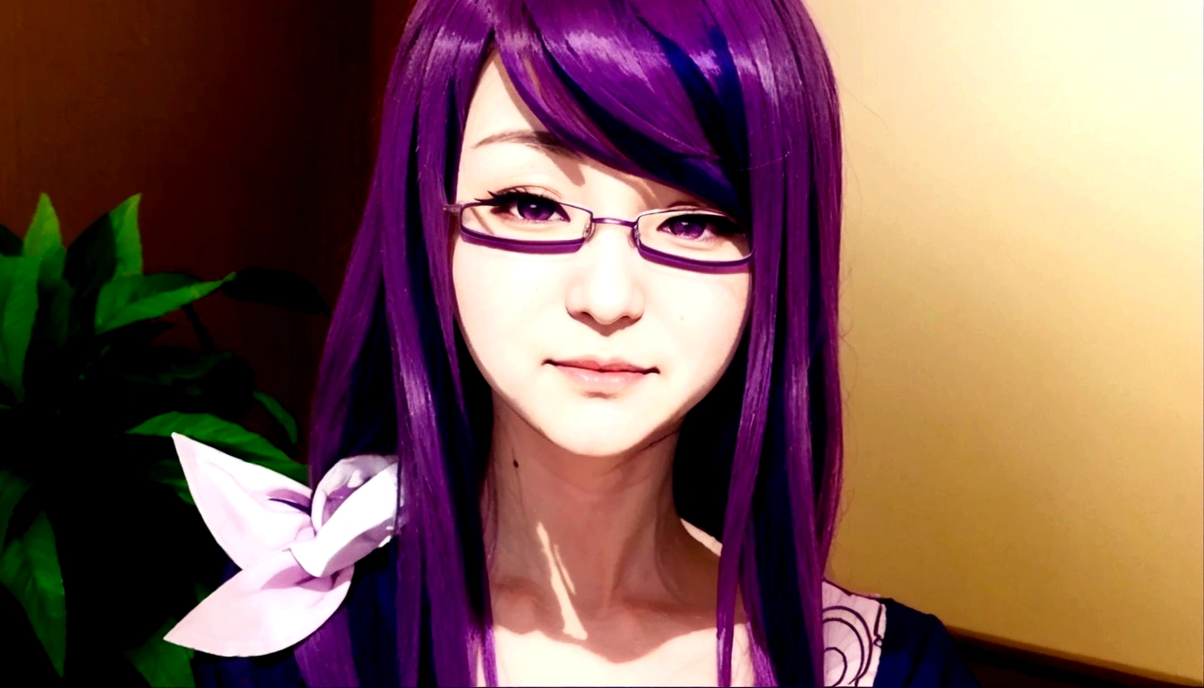 a close up of a person with purple hair and glasses, rize kamishiro, she has purple hair, rize kamishiro, rize kamishiro, rize kamishiro, rize kamishiro, as an anime character, tokyo ghouls style, rize kamishiro, anime girl named rize kamishiro,rize kamishiro, rize kamishiro, illustrious makinami