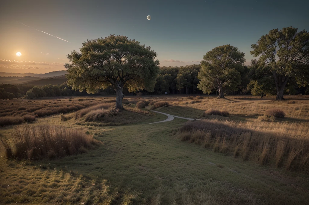 (The landscapes around are epic and grandiose).., filmed in ultra high definition (16K uhd) highlight complex details, (Photorealistic,Ultra realistic, Best quality), resembling a masterpiece of professional photography, (A fascinating sight), (Incredible), (inexplicable), in a surreal setting, (One tree), (very strange tree), (amazing tree), (seems out of this world), (the full moon illuminates), The composition has an ideal anatomy..., shot from a dynamic angle to enhance visual impact. Dramatic lighting accentuates the scene, (ultra detailed photo, HDR, uhd, 16K), (ultra detailed landscape), (scenic professional photography, Raw photo), combination of bright colors,