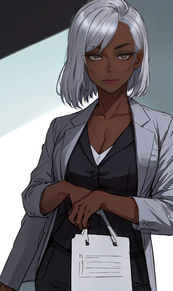 (best quality,highres,masterpiece:1.2), ultra-detailed, (realistic:1.37)
portrait, painting (by ratatatat74:1.25), 1girl, solo, (dark skin:1.31), silver hair, office suit, Strict Notes：
- tags are arranged in order from subject to detail，First, the topic description（portrait, painting），Then there are the attributes and details of the characters（1girl, solo, dark skin, silver hair, office suit, strict）。
- In each description，You can use brackets to increase or decrease the strength of keywords.，To meet the needs of creation。
- Used tags related to image quality and art style at the beginning，To ensure the generated images are of high quality and realistic。
- Focus on describing the characteristics and image of the characters（dark skin, silver hair, office suit, strict），To better guide the generator to draw details。
- No specific scene or background，In order to make the generated pictures more free and diverse。
- Finally, the tag portrait was used，Used to specify the screen type。

According to my opinion，You can try to generate some pictures，And adjust and optimize according to the generated results。If needed，I can always provide you with more themes。