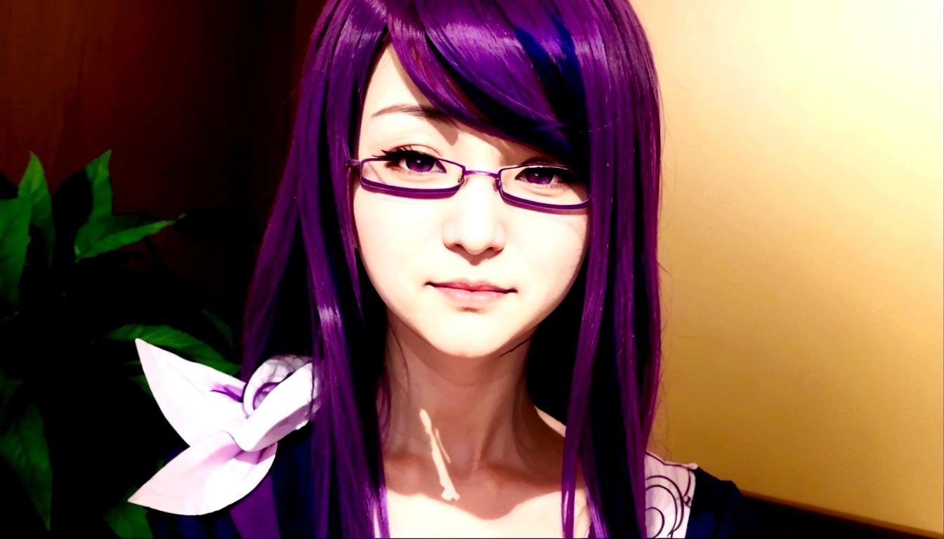 a close up of a person with purple hair and glasses, rize kamishiro, she has purple hair, rize kamishiro, rize kamishiro, rize kamishiro, rize kamishiro, as an anime character, tokyo ghouls style, rize kamishiro, anime girl named rize kamishiro,rize kamishiro, rize kamishiro, illustrious makinami