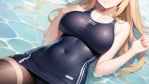 Clothes with intricate details、pattern、swimming clothing、Large Breasts、alone、long golden hair,Sexy、stockings、Short skirt