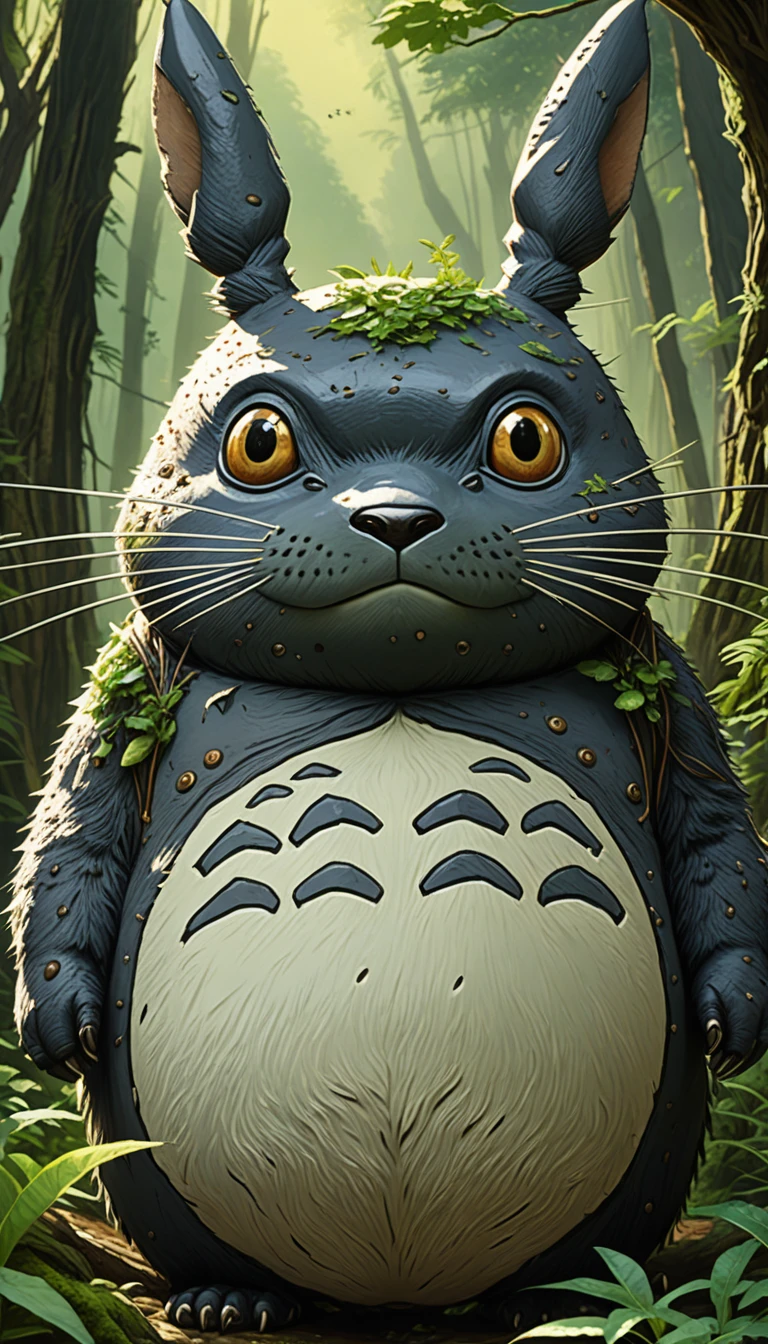 Portrait of a real Totoro, Surreal, Very fine fur, Sharp focus, Fine Lines, Fine art, Soft colors, In the sunlight, Detailed painting by Marc Ariane, art gelm, bastien lecouffe - deharme, Exoplanet colonization sites, A new frontier, Terraforming efforts, Pioneer spirit, 